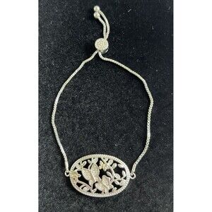IBB Silver Tone Butterfly Floral Adjustable Slide Bolo Bracelet Faux Rhinestones
